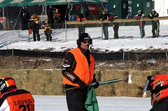 Retired #4 Jim Adams back on the ice.....as the Wausau 525 Flag Man