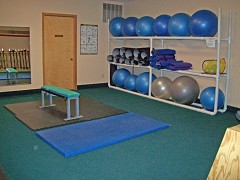 The Group Ex storage area includes a private workout area.