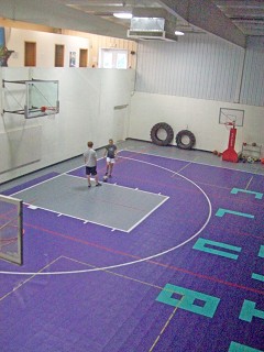 Our gym is designed for basketball, volleyball, and group exercise as well as rollerblading.