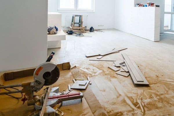 Floor being repaired Water damage restoration near me