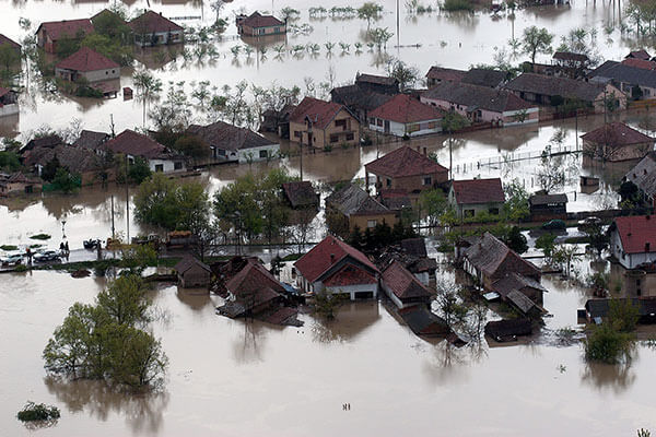 Aerial view of a flooded area Flood damage cleanup near me