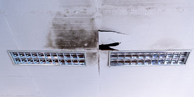 Mold growth in commercial building after roof leak.
