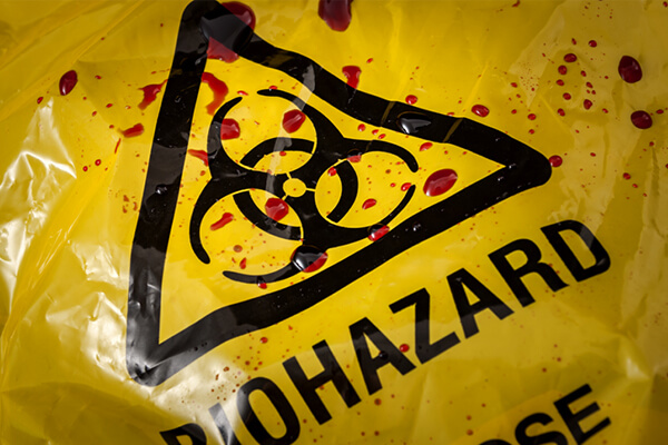 Blood Droplets on Biohazard Bag Biohazard Cleanup in Wausau, WI